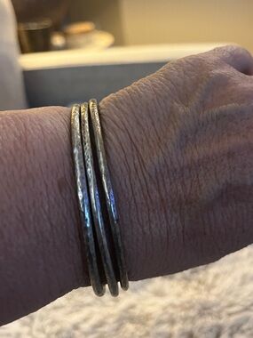 Classic Set of Three Hammered Silver Tone Bangles